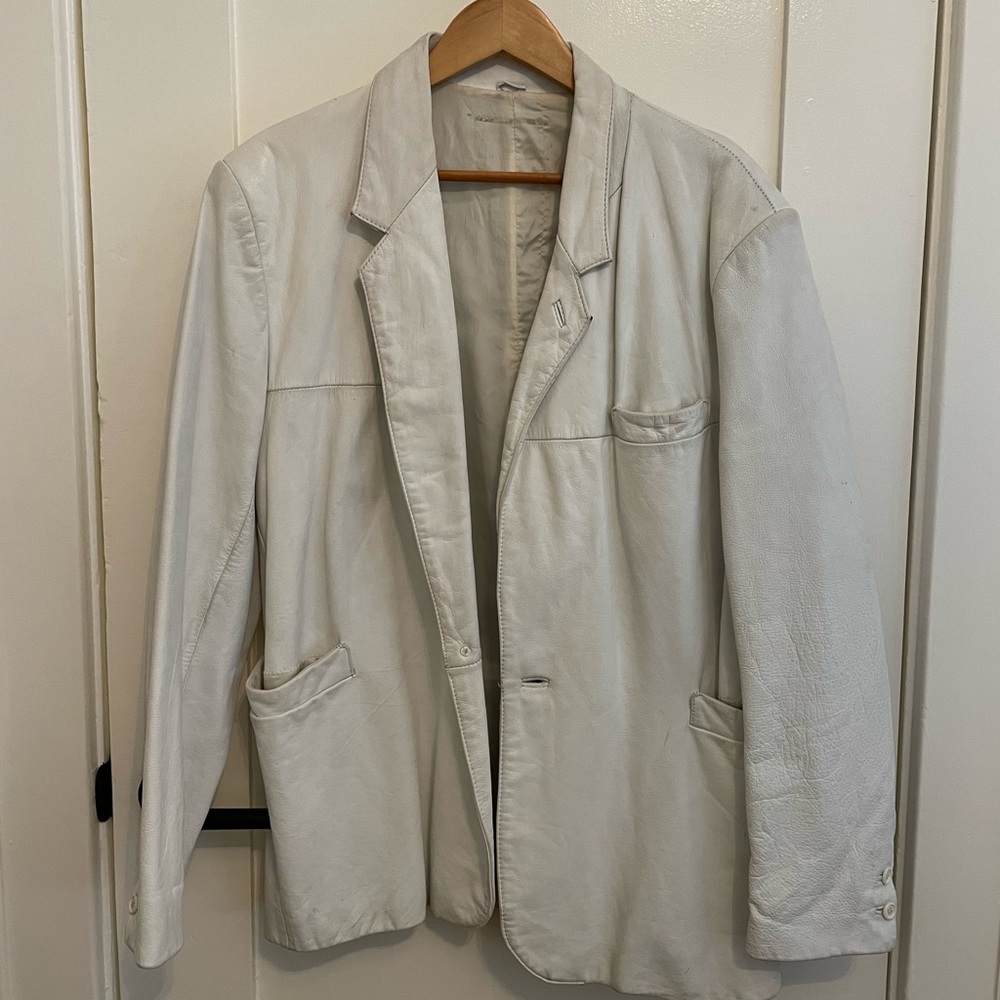 Vintage White Leather Jacket XL